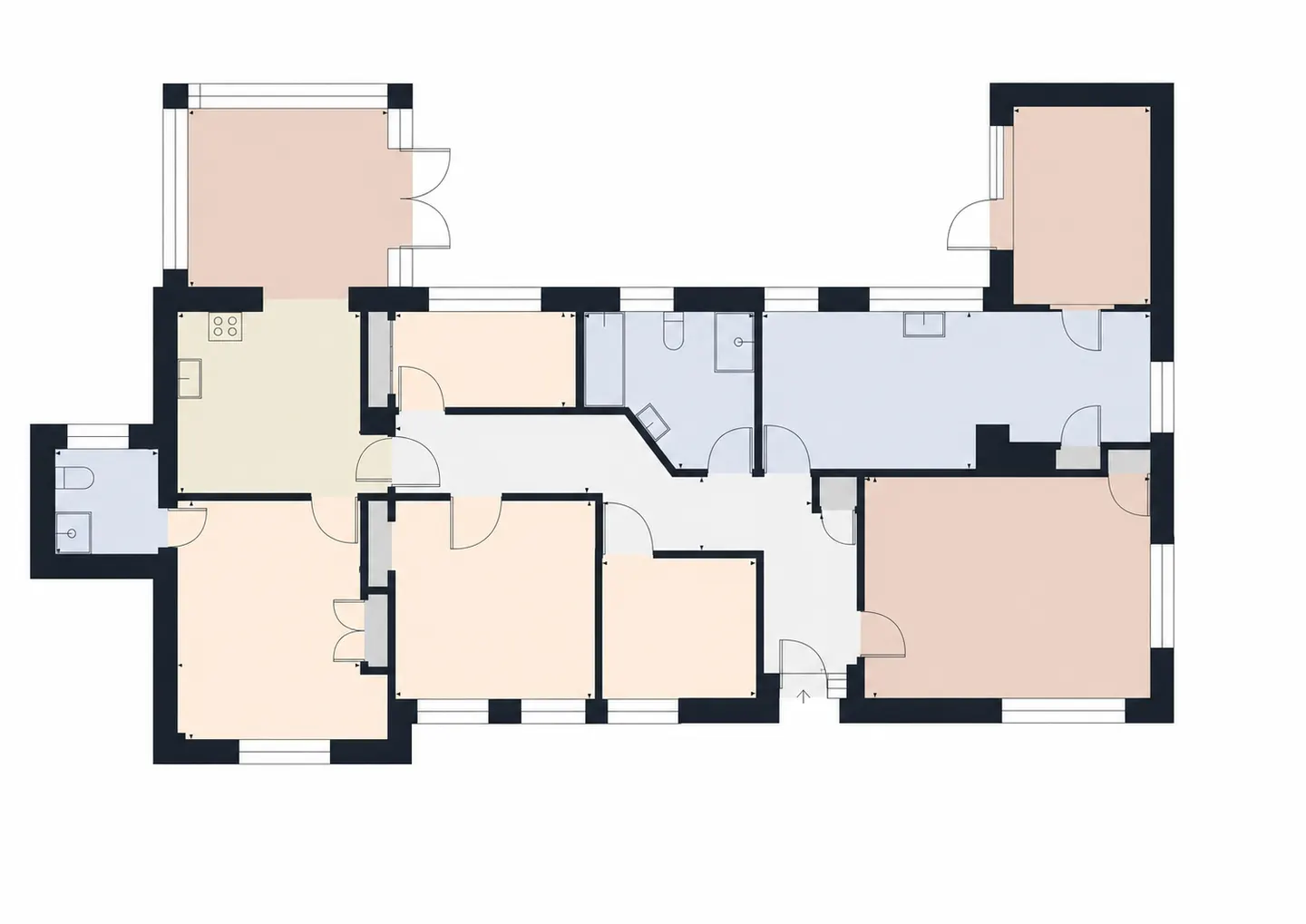 Longlevens Bungalow floorplan; current walkthrough location: Hallway
